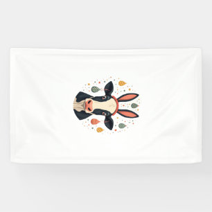 Vintage Easter Cow Bunny Ears Cute Farm Animal Egg Banner