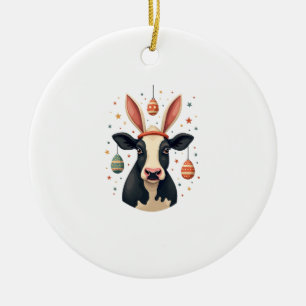 Vintage Easter Cow Bunny Ears Cute Farm Animal Egg Ceramic Ornament
