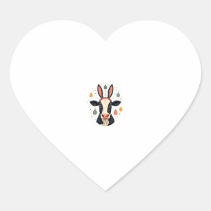 Vintage Easter Cow Bunny Ears Cute Farm Animal Egg Heart Sticker