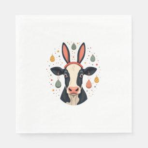 Vintage Easter Cow Bunny Ears Cute Farm Animal Egg Napkin