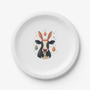 Vintage Easter Cow Bunny Ears Cute Farm Animal Egg Paper Plate