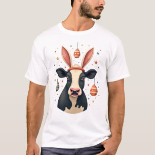 Vintage Easter Cow Bunny Ears Cute Farm Animal Egg T-Shirt
