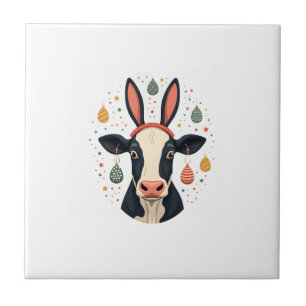 Vintage Easter Cow Bunny Ears Cute Farm Animal Egg Tile