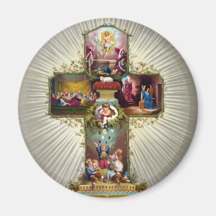 Vintage Easter Cross Religious Holiday Gold Magnet