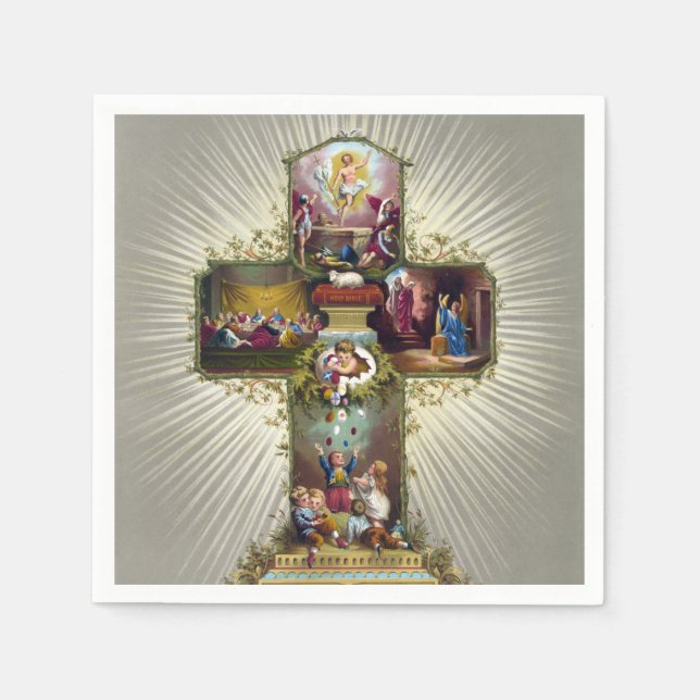 Vintage Easter Cross Religious Holiday Gold Napkin (Front)