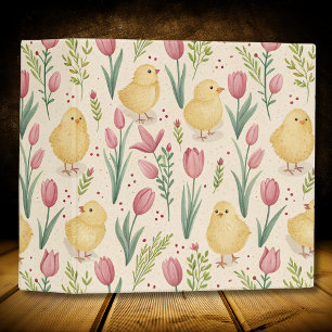 Vintage Easter Cute Yellow Chicks Red Tulips Binder