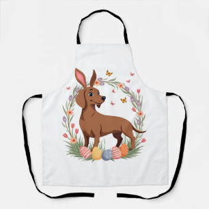 Vintage Easter Dachshund Bunny Dog with Floral Egg Apron