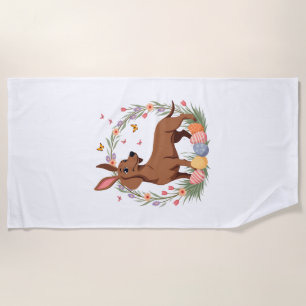 Vintage Easter Dachshund Bunny Dog with Floral Egg Beach Towel