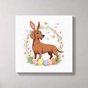 Vintage Easter Dachshund Bunny Dog with Floral Egg Canvas Print