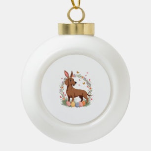 Vintage Easter Dachshund Bunny Dog with Floral Egg Ceramic Ball Christmas Ornament