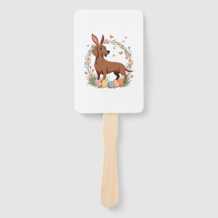 Vintage Easter Dachshund Bunny Dog with Floral Egg Hand Fan