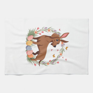 Vintage Easter Dachshund Bunny Dog with Floral Egg Kitchen Towel