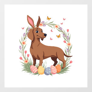 Vintage Easter Dachshund Bunny Dog with Floral Egg Window Cling