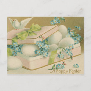Vintage Easter Dove and Eggs Holiday Postcard