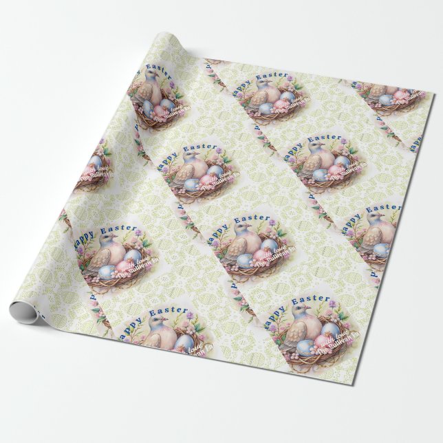 Vintage Easter Dove Flowers Eggs.   Wrapping Paper (Unrolled)