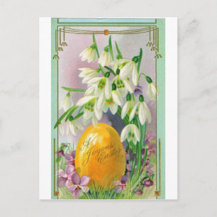 VINTAGE EASTER EGG AND SNOWDROP FLOWERS GREETINGS HOLIDAY POSTCARD