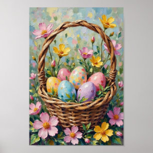 Vintage Easter Egg Basket Spring Art Poster