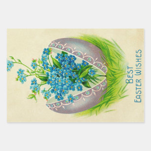 Vintage Easter Egg Best Easter Wishes Greeting Wrapping Paper Sheet