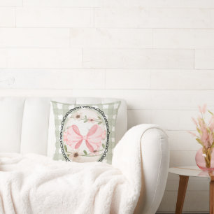 Vintage Easter Egg Bow Spring Throw Pillow
