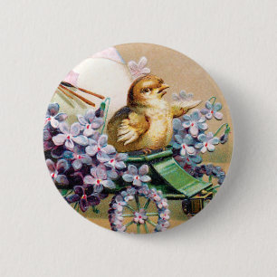 Vintage Easter Egg Chick Floral Flowers 2 Inch Round Button