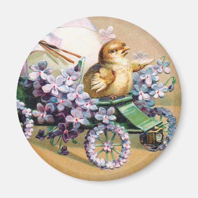 Vintage Easter Egg Chick Floral Flowers Magnet (Front)