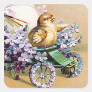 Vintage Easter Egg Chick Floral Flowers Square Sticker