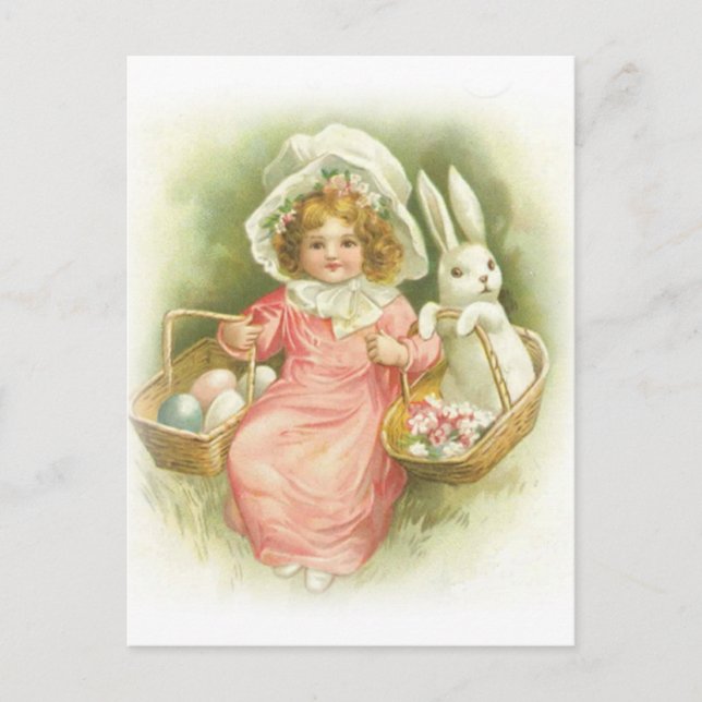 Vintage Easter Egg Gathering Holiday Postcard (Front)