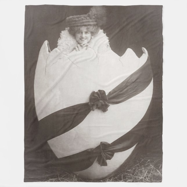 Vintage Easter Egg Lady Fleece Blanket (Front)
