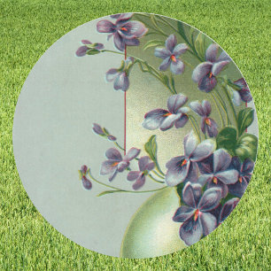 Vintage Easter Egg with Blooming Purple Flowers Classic Round Sticker