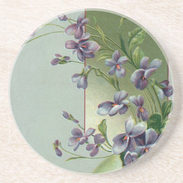 Vintage Easter Egg with Blooming Purple Flowers Coaster (Front)