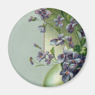 Vintage Easter Egg with Blooming Purple Flowers Magnet