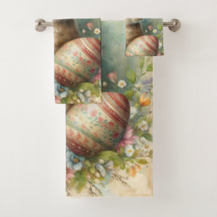 Vintage Easter Eggs Holiday Bath Towel Set