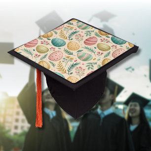 Vintage Easter Eggs with Floral Buds Graduation Cap Topper