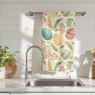 Vintage Easter Eggs with Floral Buds Kitchen Towel
