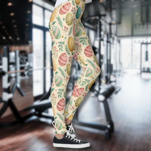Vintage Easter Eggs with Floral Buds Leggings