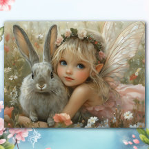 Vintage Easter Fairy with Bunny Floral Fantasy