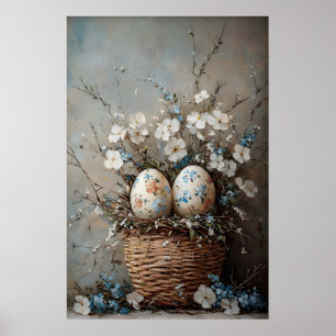 Vintage Easter Flower Basket Print, Farmhouse Poster