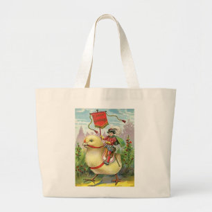 Vintage Easter Giant Baby Chick Riding Large Tote Bag
