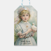 Vintage Easter Gift Tag with cute little lady. 