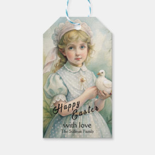 Vintage Easter Gift Tag with cute little lady. 