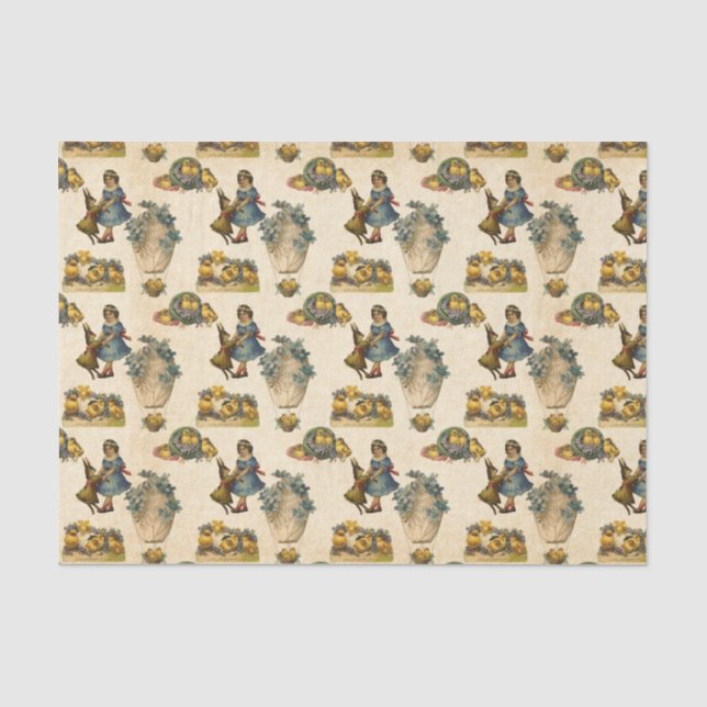 Vintage Easter girl bunny party tissue Tissue Paper (Front)