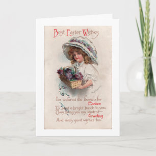 Vintage Easter Girl in Bonnet Greeting Card