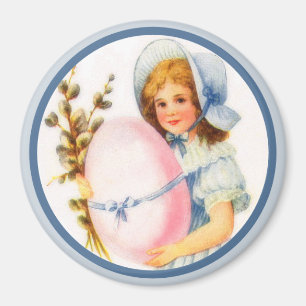 Vintage Easter Girl With Bonnet And Egg Magnet