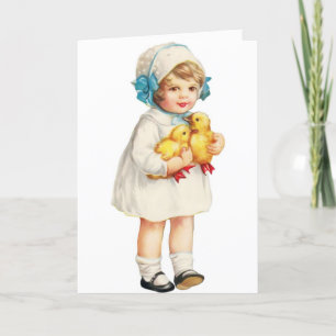 Vintage Easter - Girl with Ducklings Holiday Card