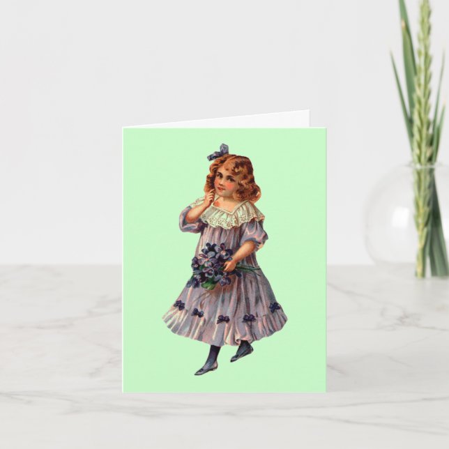 Vintage Easter Girl With Flowers Greeting Card (Front)