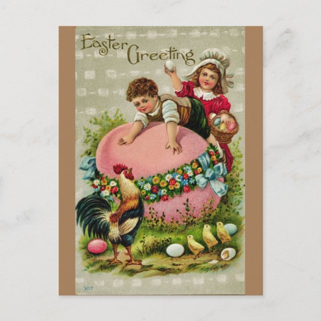 Vintage Easter Greeting Kids and Egg Postcard (Front)