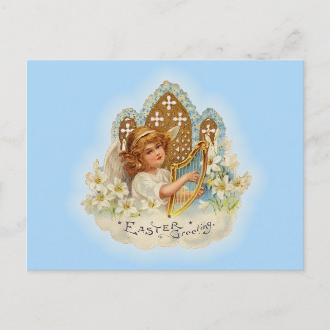 Vintage Easter Greetings Angel Holiday Postcard (Front)