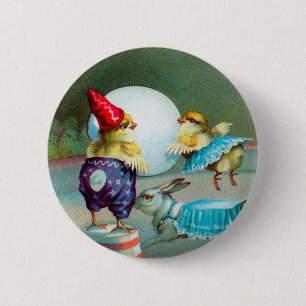 Vintage Easter Greetings Wishes Chicks Circus 2 Inch Round Button