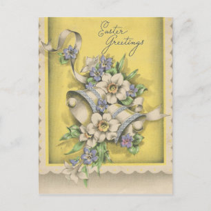 Vintage Easter Greetings With Bells Holiday Postcard
