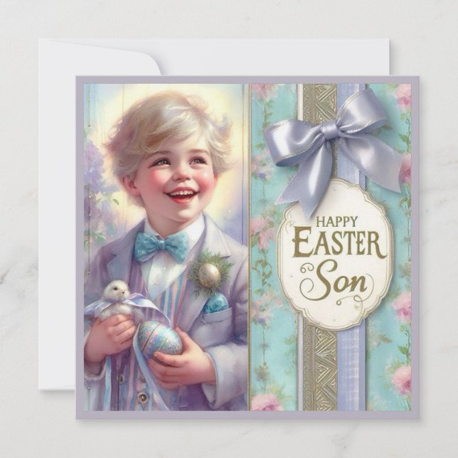 Vintage Easter ~HAPPY EASTER SON ~ Boy ~ Holiday Card (Front)